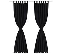 Satin Curtains, 2-Piece 140 x 245 cm, Black, Opaque with Loops and Ruffle Tape, Insulating and Darkening for Living Room, Bedroom, Kitchen, Modern Privacy Screen