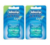 Satin Dental Flossing Tape 25m, Mint Flavoured, Wide Ribbon Design, Waxed Nylon Core, 25m, Pack of 2 (2pk, Mint)