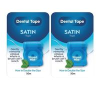 Satin Dental Tape 50m - Double-Length Mint Waxed Floss (2 Pack) - Exclusive AG Total Health Bundle