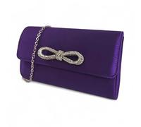 Satin Diamante Bow Style Bridal Prom Wedding Evening Clutch Party Purse Hand Bag (Purple)