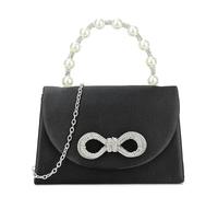 Satin Diamante Bow Tote Style Pearl Top Handle Bridal Prom Wedding Evening Clutch Party Purse Hand Bag (Black)