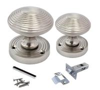 Satin Door Knobs Reeded Round Internal Mortice Sprung Door Knob Set Pack Pair Victorian Door Knobs Tubular Latch Pack 56mm