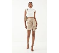 Satin Drape Side Mini Skirt MissPap Stone 16