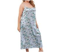 Satin Dress Nightdress Women Ladies Floral Print Nightwear Plus Size Sexy Lingerie Comfy Soft Pyjamas Silk Nighties Camis Chemises Loose Casual Sleepwear Sexy Negligee Light Blue