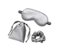 Satin Eye Mask Set for Sleeping & 3 in 1 Sleep Mask Blackout Kit(Gray) | Polyester Sleeping Eye Mask with Scrunchie and Storage Bag, Portable Drowsy Sleep Mask for Travel Nap