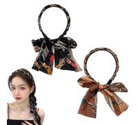 Satin Fabric Hair Bands, 2025 New Non Slip Hair Bands, Ribbon for Hair for Women Fashionable Adjustable Bow Bowknot Hairbands, Retro Satin Cross Knotted Fabric Headband (2PCS-B)