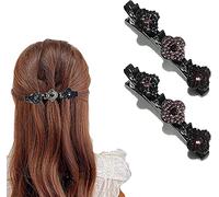 Satin Fabric Hair Bands, Four Leaf Clover Chopped Hair Pin Duck Bill Clip Braided Hair Clip with Rhinestone for Women (Dark Purple)