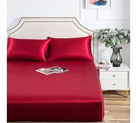 Satin Fitted Sheet, Twin Fitted Sheet Only, 1 - Piece Ultra Soft Deep Pocket Single Silk Bottom Bed Sheet Twin - Burgundy