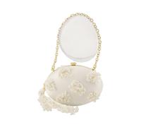 Satin Floral Beaded Oval Clutch - female - Self Portrait - Clutches - Beige - ONE SIZE - Bags ONE SIZE
