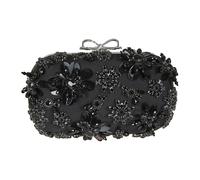 Satin Floral Clutch Bag, female, Self Portrait, Clutches, Black, ONE SIZE, Bags ONE SIZE