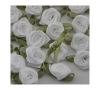 Satin Flowers 50PCS/Lot Mini Handmade Rose Flower Satin Ribbon Fabric Appliques for Wedding Decoration Craft Sewing Accessories Wedding Ornament(White)