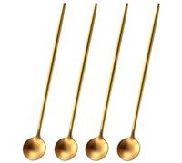 Satin Gold 9 Inch Latte Spoons,Stainless Steel 304 Long Handle Iced Teaspoons,Long Coffee Stirring Spoons Set of 4 Cocktail Stirrers
