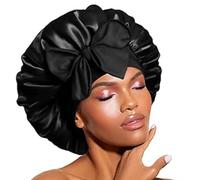 Satin Hair Bonnet for Sleeping Silky Satin Head Cover with Tie Band Hair Wrap Satins Sleep Cap for Curly Long Braid Tresse, Black