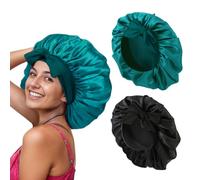 Satin Hair Bonnet for Women Sleeping - 2PCS Silk Bonnet for Sleeping Curly Hair, Soft Breathable Satin Bonnet Sleep Cap with Tie Band Hair Wrap Cap for Sleeping