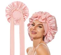 Satin Hair Cap, Sleep Cap, Silk Bonnet, Silk Sleep Cap, Non-Slip Adjustable with Elastic Band for the Night for Women and Girls, Pink