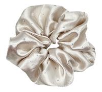 Satin Hair Scrunchie with Rhinestones, Large Hair Bobbles, Scrunchies Satin for Women, Elastic Soft Hair-Friendly, Scrunchie Ponytail Holder for Thick and Thin Hair, for Women and Girls (Cream White)