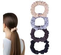 Satin Hair Scrunchies for Women, 4 Pcs Soft Silk Scrunchies Elastic Silk Hair Bands for Thick Thin Curly Hair - Sleep-Friendly Ponytail Holders atin