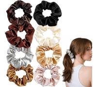 Satin Hair Scrunchies Large Soft Elastic Ponytail Holders for Women and Girls - 8 Pack Assorted Neutral Colours for Thick and Normal Hair, Silk-Like Fabric No Breakage Accessories