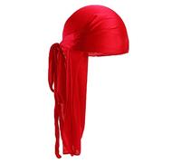 Satin Headscarf Men's Women's Tail Bandanas Wide Straps Du-rag Kop Pirate Cap Wave Durags Hat, Red, One Size