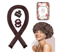 Satin Heatless Curling Set, Heatless Hair Curlers,Heatless Curls Overnight Blowout Rods, Jumbo Flexi Rods,Heatless Curling Rod,No Heat Soft Hair Rollers with Hair Bonnet & Clip Brown