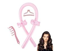 Satin Heatless Hair Curler,Hair Rollers for Heatless Curls with Claw Clip,Soft Rubber Heatless Curling Rod Headband, Adjustable Wavy Curling Hair Kit, for Short & Long Hair (Pink)