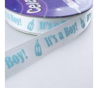 Satin Its A Boy Girl Ribbon 10mm 4m Baby Shower Narrow 4 Style Buy 1 2 Reel 578D, 226 Blue on White, 1