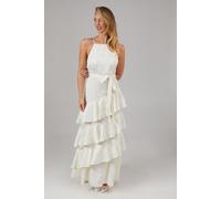 Satin Jacquard Ruffle Halter Neck Bridesmaid Dress Oasis Champagne 10