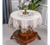 Satin Lace Tablecloth Round Floral Design for Weddings Banquets & Home Decor 130cm Di Table Cover Classic Solid Color Lace Table Cover (B)