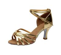 Satin Latin Dance Shoes 1.5inch Low Heel Practice Performance Ballroom Dancing Shoes XGG Gold