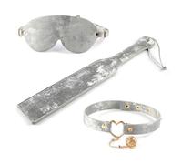 Satin Leather 17 Inches Spanking Paddle Blindfold Collar with Bell Luxury Sensual Play Set BDSM Sex Toys for Women Men Couple