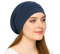 Satin Lined Beanie Cap for Women - Soft Cotton Chemo Hat, Sleep Cap, Hair Loss Headwear, Silk Inner Layer Head Wrap, Double Layer Cancer Beanie for Natural Hair Care(Navy Blue)