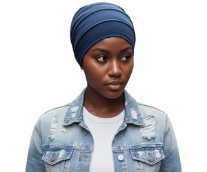 Satin Lined Beanie Cap for Women - Soft Cotton Chemo Hat, Sleep Cap, Hair Loss Headwear, Silk Inner Layer Head Wrap, Double Layer Cancer Beanie for Natural Hair Care(Navy Blue)