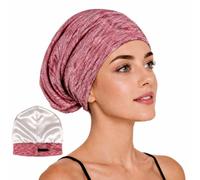 Satin Lined Hair Bonnet, Adjustable Knitted Beanie Cap, Red, 54-62 cm | Silver-Coloured Smooth Lining, Roomy Enclosed Shape For Curls, Braids And Long Hair, For Sleeping, Skincare And Housework