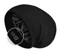 Satin Lined Hair Bonnet for Sleeping, Sleep Cap for Women and Men with Adjustable Strap, Stay On All Night Hair Wrap, Black, Pack of 1