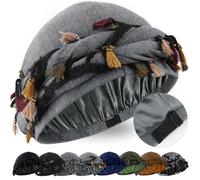 Satin Lined Halo Turban Durag for Men, Pre-Tied Twist Head Wrap Grey