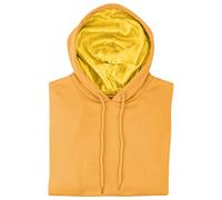 Satin Lined Hoodie Women's Casual Long Sleeve Satin Pullover Hoodie Sweatshirt Tops, Mustard, Large