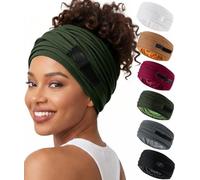 Satin Lined Open Turban Headband for Men Women, Stretch Wide Head Wrap Adjustable Instant Twist Workout Sweatband Hair Accessories Hair Bands for Running, Sport, Fitness, Yoga, Daily Wear, Olive Green