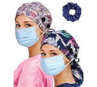 Satin Lined Scrub Cap for Women Extra Large Long Hair Surgical Nurse Cap 4 Buttons