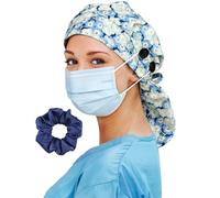 Satin Lined Scrub Cap for Women Extra Large Long Hair Surgical Nurse Cap 4 Buttons