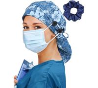 Satin Lined Scrub Cap for Women Extra Large Long Hair Surgical Nurse Cap 4 Buttons