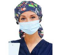 Satin Lined Scrub Cap for Women Extra Large Long Hair Surgical Nurse Cap 4 Buttons, Blue Green, One Size