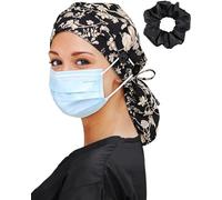 Satin Lined Scrub Cap for Women Extra Large Long Hair Surgical Nurse Cap 4 Buttons, Fall Seed, One Size