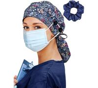 Satin Lined Scrub Cap for Women Extra Large Long Hair Surgical Nurse Cap 4 Buttons, Red Blue, One Size