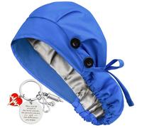 Satin Lined Scrub Cap for Women Ponytail Hair Surgical Nurse Cap 4 Buttons, Royal Blue, One Size