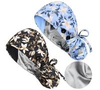 Satin Lined Scrub Caps with Buttons & Sweathand, Surgical Caps for Women, Multicolor-b, One Size