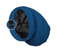 Satin Lined Sleep Cap Bonnet for Curly Hair and Braids, Stay On All Night Hair Wrap with Adjustable Strap for Women and Men, Bijou Blue, Pack of 1