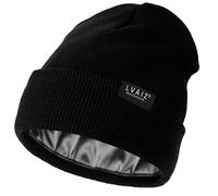 Satin Lined Winter Beanie Hats for Women Knitted Watch Hat with Silk Lining Unisex Solid Skull Cap Black