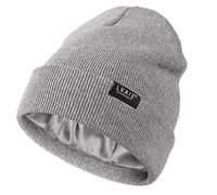 Satin Lined Winter Beanie Hats for Women Knitted Watch Hat with Silk Lining Unisex Solid Skull Cap Light Grey