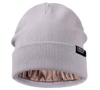 Satin Lined Winter Beanie Hats for Women Unisex Cotton Knitted Cuffed Knit Hat with Silky Lining Slouchy Skull Cap, Purple, One size