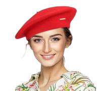 Satin Lining Classic Wool Beret Hats for Women Man Painter hat French Beret for Man Woman Warm Winte., Vermilion, 7.125